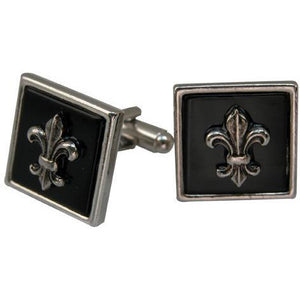 Square Cuff Links with Fleur de Lis on Black-Cufflinks-Classic Legacy-Top Notch Gift Shop