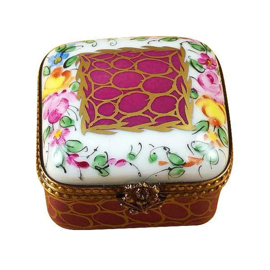 Square With Burgundy And Gold And Flowers Limoges Box by Rochard™-Limoges Box-Rochard-Top Notch Gift Shop