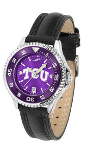 Texas Christian Horned Frogs Ladies Competitor Ano Poly/Leather Band Watch w/ Colored Bezel-Watch-Suntime-Top Notch Gift Shop