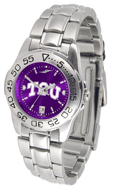 Texas Christian Horned Frogs Ladies AnoChrome Steel Band Sports Watch-Watch-Suntime-Top Notch Gift Shop