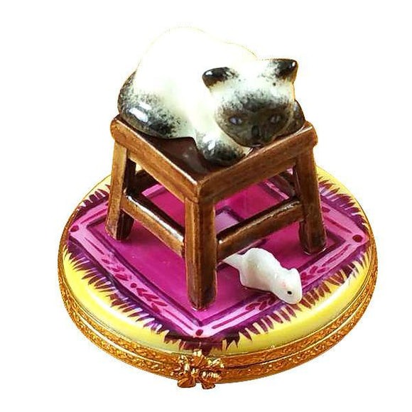 Stool W/Cat & Mouse Limoges Box by Rochard™-Limoges Box-Rochard-Top Notch Gift Shop