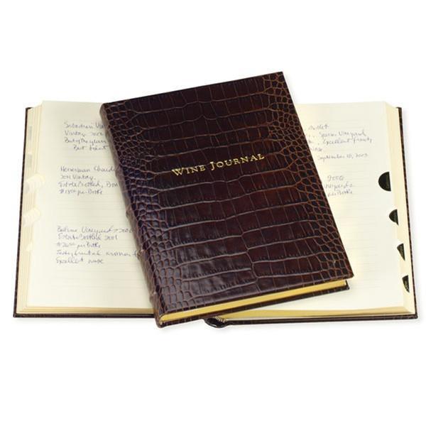 Tabbed Wine Journal in Brown Crocodile Embossed Leather-Book-Graphic Image, Inc.-Top Notch Gift Shop