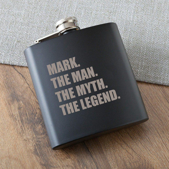 The Man. The Myth. The Legend Matte Black Personalized Flask-Flask-JDS Marketing-Top Notch Gift Shop