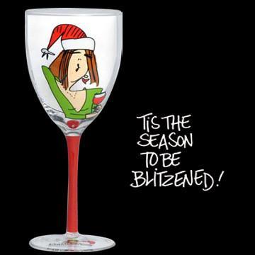 Tis The Season To Be Blitzened Wine Glass-Wine Glass-Tumbleweed Pottery-Top Notch Gift Shop