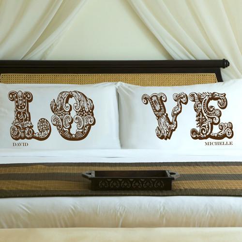 Truffle Brown LOVE Connection Couples Personalized Pillow Case Set-Pillow Case-JDS Marketing-Top Notch Gift Shop