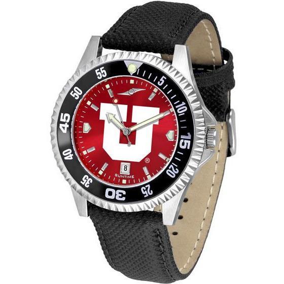 Utah Utes Mens Competitor Ano Poly/Leather Band Watch w/ Colored Bezel-Watch-Suntime-Top Notch Gift Shop