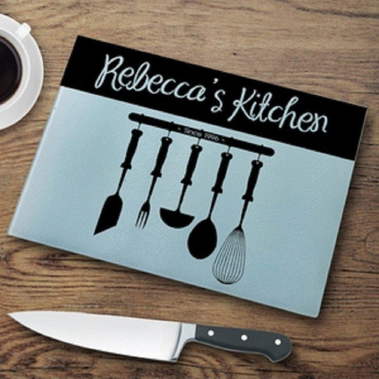 Utensils Personalized Glass Cutting Board-Cutting Board-JDS Marketing-Top Notch Gift Shop