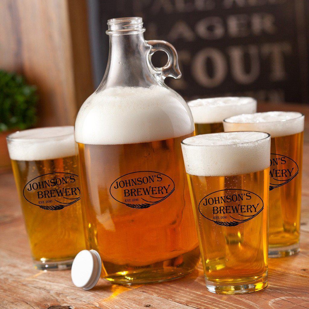 Glass Beer Growler and Pint Personalized Glass Set-Growler-JDS Marketing-Top Notch Gift Shop