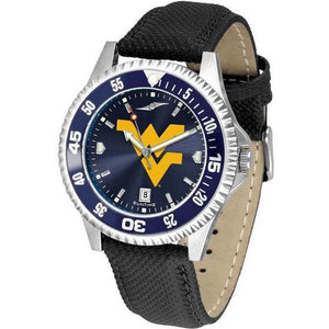 West Virginia Mountaineers Mens Competitor Ano Poly/Leather Band Watch w/ Colored Bezel-Watch-Suntime-Top Notch Gift Shop