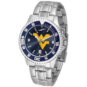 West Virginia Mountaineers Mens Competitor AnoChrome Steel Band Watch w/ Colored Bezel-Watch-Suntime-Top Notch Gift Shop