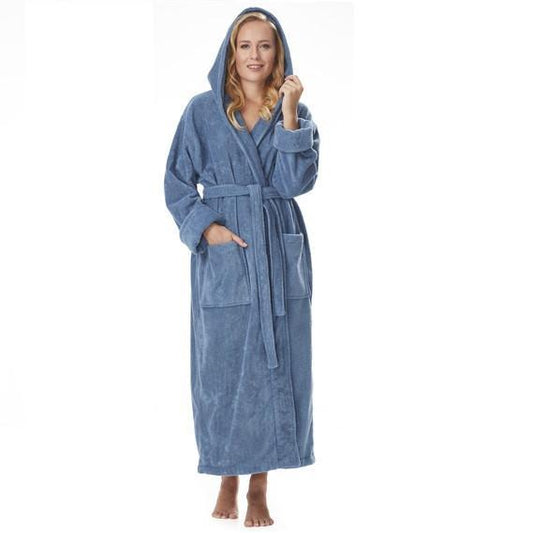 Womens Organic Cotton Hooded Full Length Bathrobe-Bathrobe-ARUS-Top Notch Gift Shop