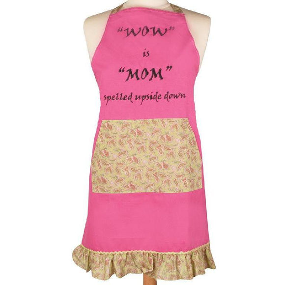 Wow is Mom Spelled Upside Down Apron-Apron-Manual Woodworkers & Weavers-Top Notch Gift Shop