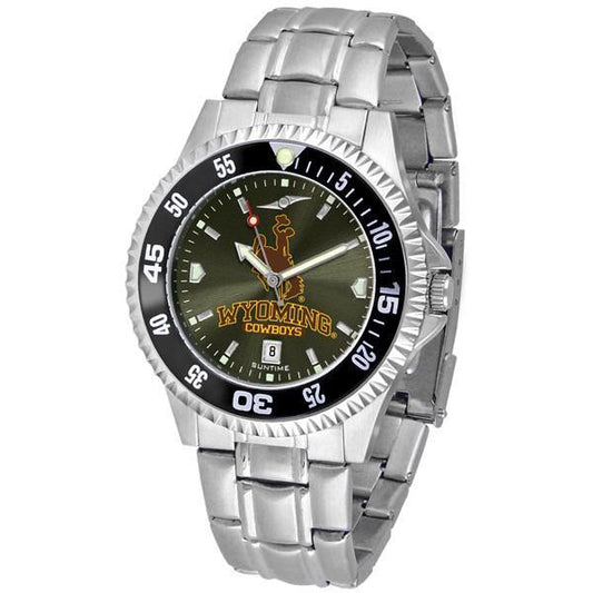 Wyoming Cowboys Mens Competitor Ano Poly/Leather Band Watch w/ Colored Bezel-Watch-Suntime-Top Notch Gift Shop